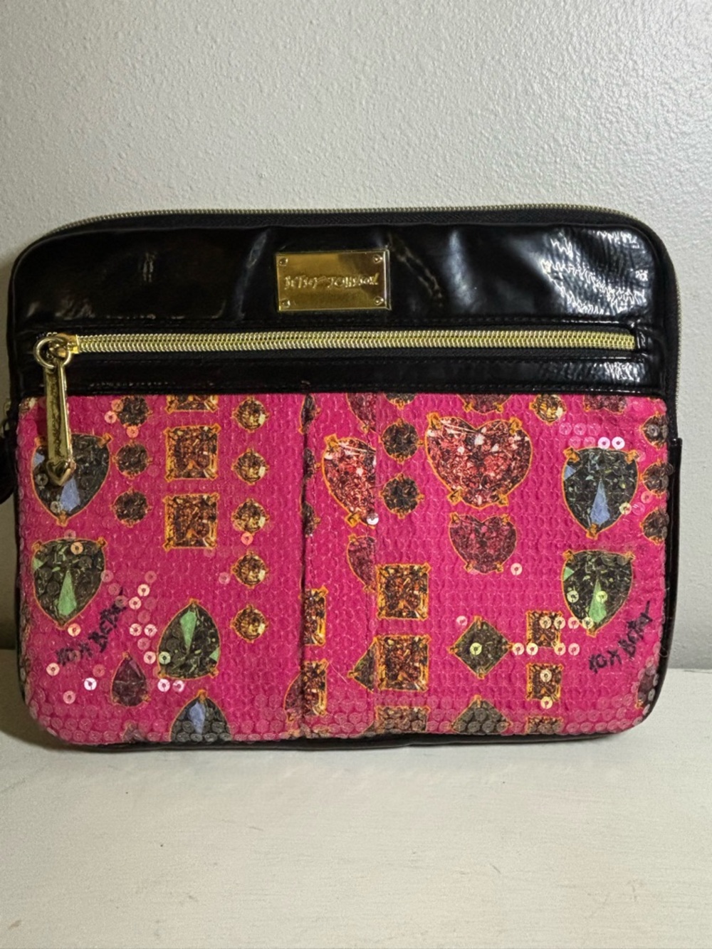 Betsey Johnson Hot Pink Satin-Lined iPad / tablet case